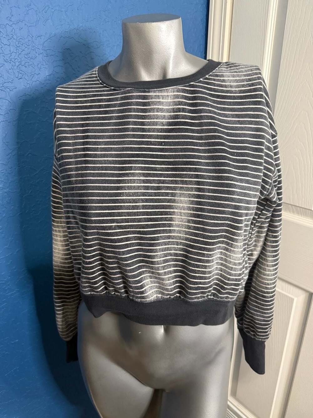 True Craft Blue And White Striped Crop Sweatshirt